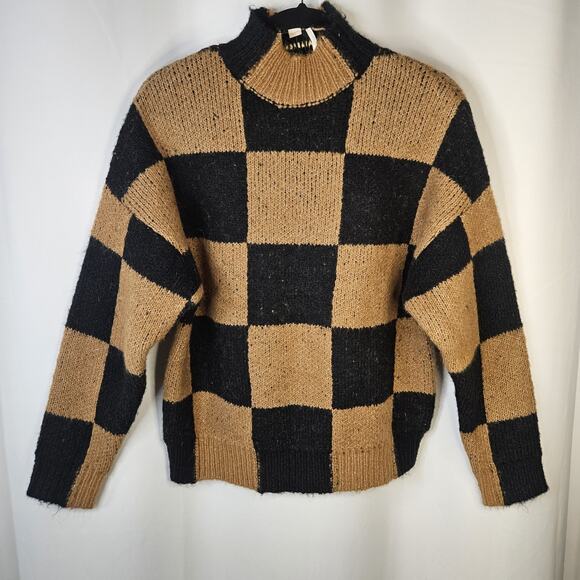 Industry Wool Blend Knit Checkered Sweater Women's XS Black & Tan Minimalist - Picture 3 of 8